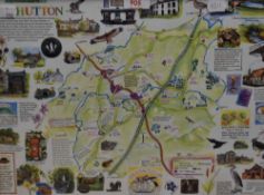 *Local Interest - 20th Century, coloured print, 'A Parish Map of Old Hutton', framed and under