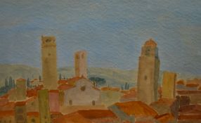 20th Century Continental School, watercolour, 'San Gimignano', A Tuscan landscape, signed and