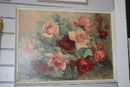 After Georges Danset (1897-1976, French), coloured print, Roses, a still life, framed, measuring
