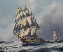 Franz van Holles (20th Century, Dutch), oil on board, A Schooner boat at sea, signed to the lower