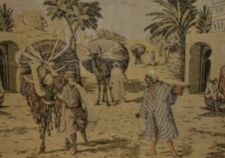 20th Century School, needlework embroidery, A Middle Eastern street scene, framed and under glass,