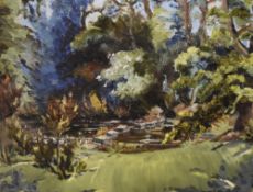 20th Century, oil on board, An abstract landscape, signed to the lower right, framed, measuring 41cm