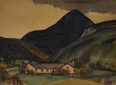 Sir Charles Holmes (1868-1936, British), watercolour, A countryside landscape with pointed hill in