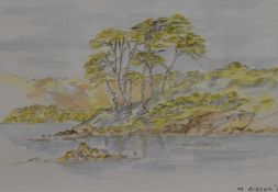 20th Century School, watercolour, A lake shore, signed and dated '89 to the lower left, framed,
