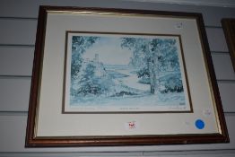 After Irvine Russell (20th Century), coloured print, 'Kinnoull Hill, Perth', Scotland, a limited