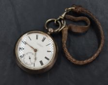 A J.H.Merger Appleby silver key wound, open face pocket watch, the white dial with Roman numerals