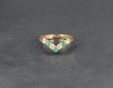 A green chrysoprase and cubic zirconia wishbone half-eternity ring, on a 9ct gold shank, ring size