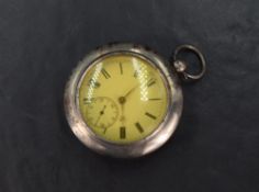 A Victorian silver key wound open face pocket watch, the white dial with Roman numerals and