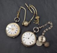 Two 19th century silver open face key wound pocket watches, both with white dials and Roman