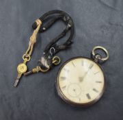 A Victorian silver open face key wound pocket watch, the white dial with Roman numerals and