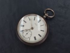 A Rhodes Kendal Victorian silver key wound open face pocket watch, the white dial with Roman