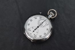 A mid 20th Century Heuer nickel cased manual wind stopwatch (possibly military) having main dial