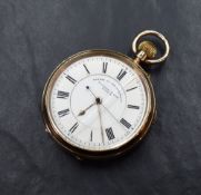 A late Victorian 9ct gold R. Gilbert & Sons top wound open face pocket watch, the white dial with