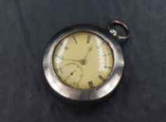 A Victorian silver key wound open face pocket watch, the white dial with Roman numerals and