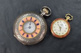 A small Victorian silver top wound half hunter pocket watch having Roman numeral dial to white