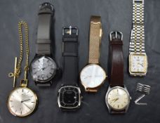 Four gent's modern wrist watches including a Skagen and three Rotarys, a vintage Cyma Navystar watch