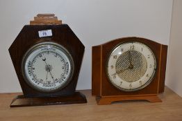 An early 20th Century Bentima mantel clock of Art Deco design, and a barometer of similar design,