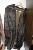 A ladies vintage 3/4 length deep brown fur coat 40' chest approx.
