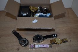 An assortment of wristwatches and watch straps, including BWC incabloc, Rotary, Constant,