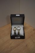 Two Rotary wristwatches in a Rotary case, one having a circular champagne pinstripe dial and baton
