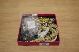 A collection of costume jewellery, including statement necklaces, beaded necklaces and a bangle etc