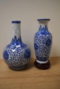 A 20th Century Chinese blue and white vase of bottle form, with stylised decoration and measuring