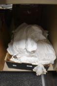 Five late victorian baby christening gowns and two bonnets including lace work and broidery anglaise