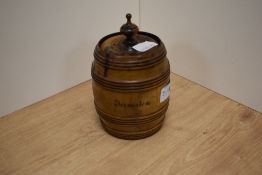 A turned olive wood tobacco jar, marked Jerusalem