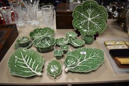 Twelve pieces of Bordallo Pinheiro cabbage ware including condiment set, small tureens and plates