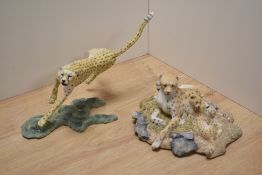 Two Sheratt & Simpson animal studies, comprising Cheetah Running 55414 and Cheetah with Pair of Cubs