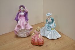 A Royal Doulton fine bone china figurine 'Rose' HN1568, 11.5cm sold along with two Coalport bone