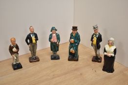 A group of six Lancaster Sandlands Dickens figures, each named to the base reverse and bearing