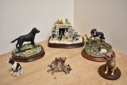 A group of six Border Fine Arts animal groups/studies, comprising Black Labrador with gun, Found
