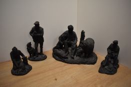 A large Heredities agricultural group, modelled as a seated farmer with sheep and sheep dogs, 30cm