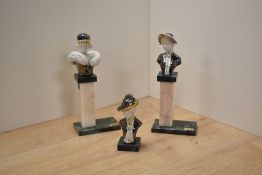 A group of three attractive Art Deco inspired Galos Porcelain part lustre-glazed busts of females in