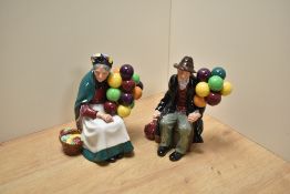 Two Royal Doulton bone china balloon seller figures, comprising The Old Balloon Seller HN1315 and