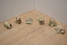 A collection of six Border Fine Arts 'Saxa Salt Sack' comical pig studies, Pig A,B,C,D,E the last