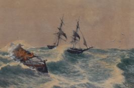 E.L. Stuart (19th/20th Century), watercolour, A maritime landscape with rowing boat and masted boat,