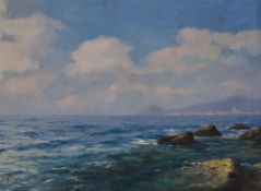 Giuseppe Ariglia (20th Century), oil on canvas, A continental seascape with rocks to the foreground,