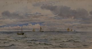 Frederick Nash RWS (1782-1856, British), watercolour, 'Fishing Boats Off Brighton', maritime