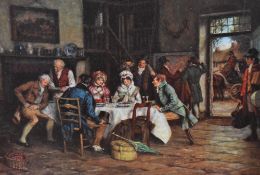 After Frank Moss Bennett (1874-1952, British), coloured print, 'The Departure', framed, measuring