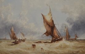 George Stainton (1838-1900, British), watercolour, 'Fishing Boats Off Southend Pier' (1855),