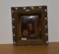 19th Century School, crystoleum, Woman and child feeding swans, framed, measuring 18cm x 23cm, &