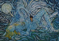 *Local Interest - Tom Dearden (1942-2020, British), pastel, 'Leda and the Swan', a colourful and