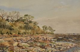 Gordon Batters (20th Century, British), watercolours, Two landscapes - 'Rocky Shore, Tyninghame' and