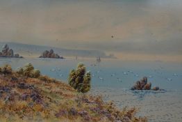 Evelyn Bishop (20th Century, Cornish School), watercolour/gouache, Two coastal landscapes with