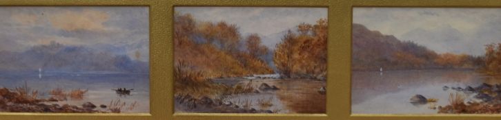 19th/20th Century School, watercolour, A triptych - three autumnal Lakeland style landscapes,