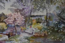 Gordon Batters (20th Century, British), watercolour, A colourful garden landscape, signed to the