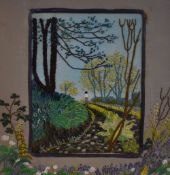 20th Century, needlework embroideries, Two illustrations depicting a vase of flowers and a