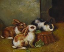 J.Thompson (20th Century, British), oil on board, 'Rabbits, Rabbits, Rabbits', an attractive
